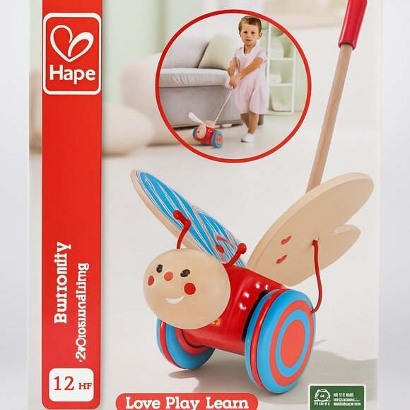 Hape Wooden Push & Pull Butterfly Toddler Toy - Picture 1 of 2
